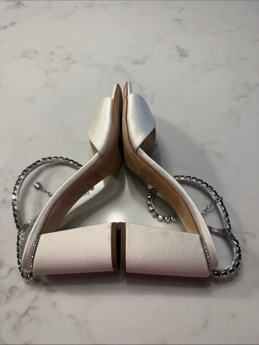 Jimmy Choo Saeda Sandal Block Heel with Crystal Chain NIB